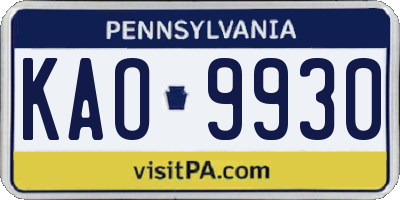 PA license plate KAO9930