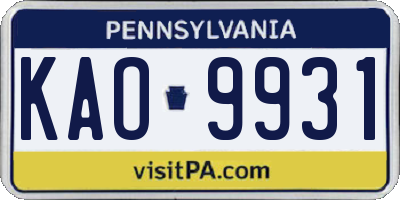 PA license plate KAO9931