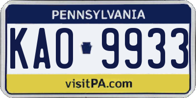 PA license plate KAO9933