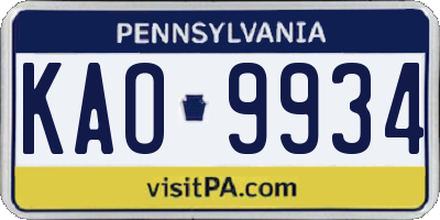 PA license plate KAO9934