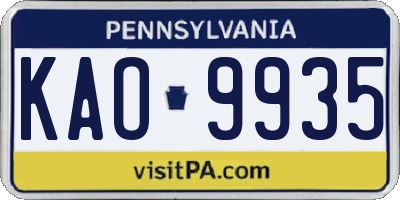 PA license plate KAO9935