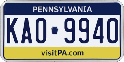 PA license plate KAO9940