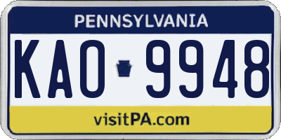 PA license plate KAO9948