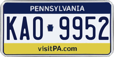 PA license plate KAO9952