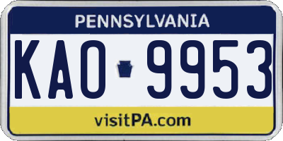 PA license plate KAO9953