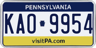 PA license plate KAO9954