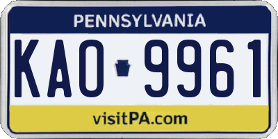 PA license plate KAO9961
