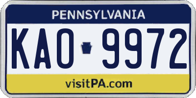 PA license plate KAO9972