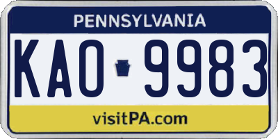 PA license plate KAO9983
