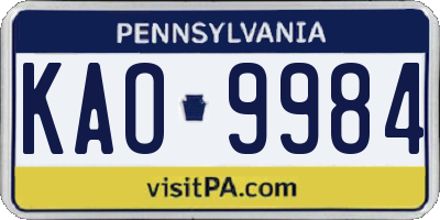 PA license plate KAO9984