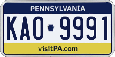 PA license plate KAO9991