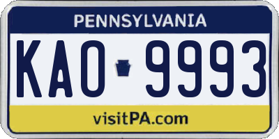 PA license plate KAO9993