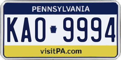 PA license plate KAO9994