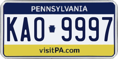 PA license plate KAO9997