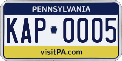 PA license plate KAP0005