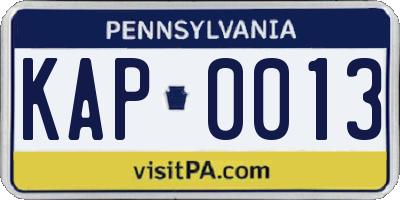PA license plate KAP0013