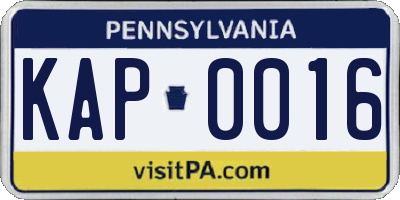 PA license plate KAP0016