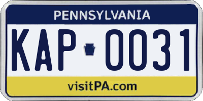 PA license plate KAP0031
