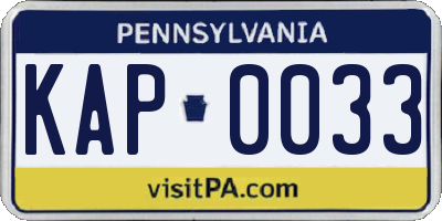 PA license plate KAP0033