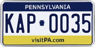 PA license plate KAP0035