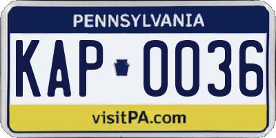 PA license plate KAP0036