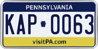 PA license plate KAP0063