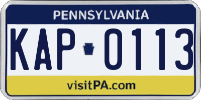 PA license plate KAP0113