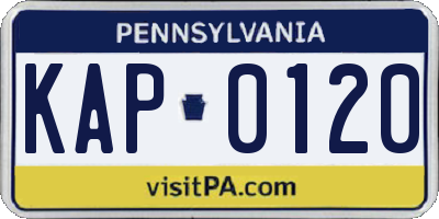 PA license plate KAP0120