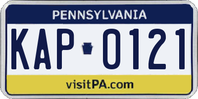 PA license plate KAP0121