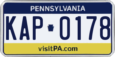 PA license plate KAP0178