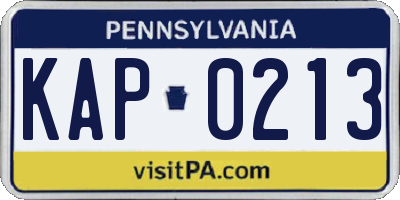 PA license plate KAP0213