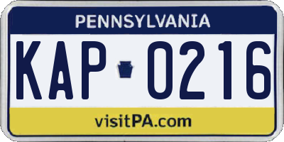 PA license plate KAP0216