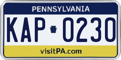 PA license plate KAP0230