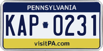 PA license plate KAP0231