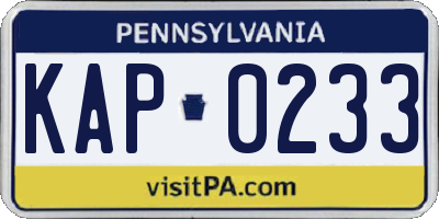 PA license plate KAP0233