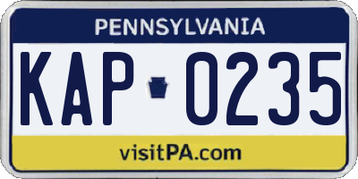 PA license plate KAP0235