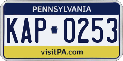 PA license plate KAP0253