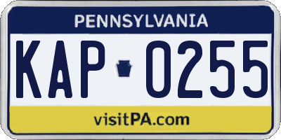 PA license plate KAP0255