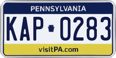 PA license plate KAP0283
