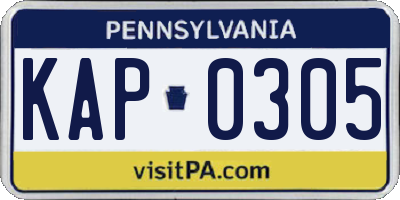 PA license plate KAP0305