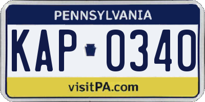 PA license plate KAP0340