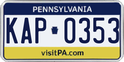 PA license plate KAP0353