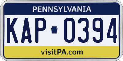 PA license plate KAP0394