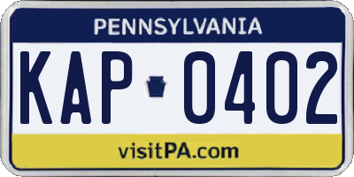 PA license plate KAP0402