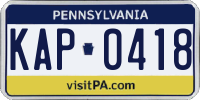 PA license plate KAP0418