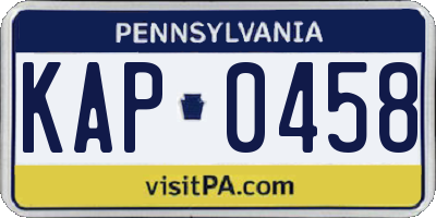 PA license plate KAP0458