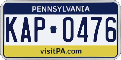 PA license plate KAP0476