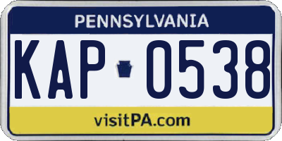 PA license plate KAP0538