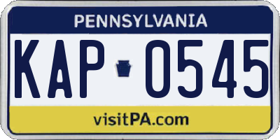 PA license plate KAP0545