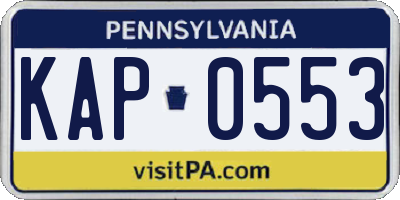 PA license plate KAP0553